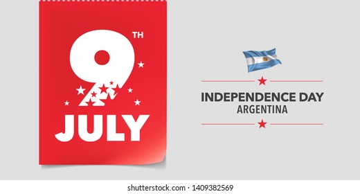 Argentina happy independence day vector banner, greeting card. Argentinian date of 9th of July and waving flag for national patriotic holiday design 
