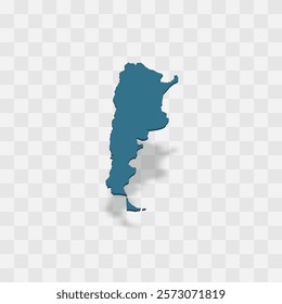 Argentina high detailed vector representation of country silhouette. 3D map on transparent background with dropped shadow. For educational, decorative, or informational use.