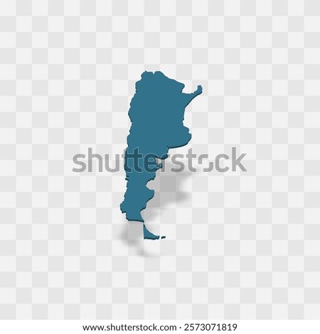 Argentina high detailed vector representation of country silhouette. 3D map on transparent background with dropped shadow. For educational, decorative, or informational use.