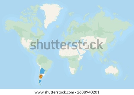 Argentina Highlighted on World Map with National Flag. Vector world map with Argentina highlighted using its national flag.