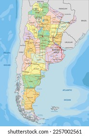 Argentina - Highly detailed editable political map with labeling.