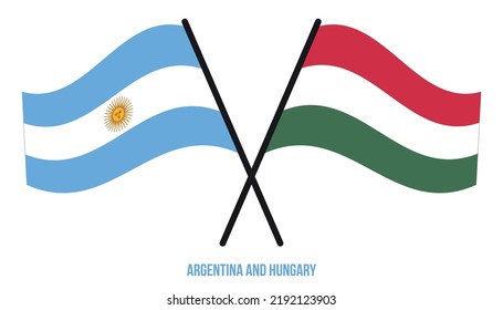 Argentina and Hungary Flags Crossed And Waving Flat Style. Official Proportion. Correct Colors.