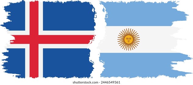 Argentina and Iceland grunge flags connection, vector