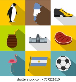 Argentina icon set. Flat style set of 9 Argentina vector icons for web design