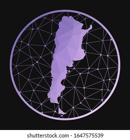 Argentina icon. Vector polygonal map of the country. Argentina icon in geometric style. The country map with purple low poly gradient on dark background.