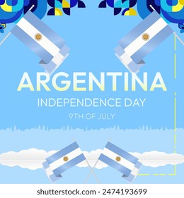 Argentina Independence Day banner in modern geometric style. Square banner for website and social with typography. Background for National holiday celebration. Happy Independence Day of Argentina