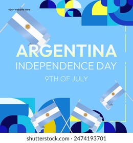 Argentina Independence Day banner in modern geometric style. Square banner for website and social with typography. Background for National holiday celebration. Happy Independence Day of Argentina