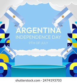 Argentina Independence Day banner in modern geometric style. Square banner for website and social with typography. Background for National holiday celebration. Happy Independence Day of Argentina