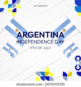 Argentina Independence Day banner in modern geometric style. Square banner for website and social with typography. Background for National holiday celebration. Happy Independence Day of Argentina