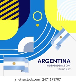 Argentina Independence Day banner in modern geometric style. Square banner for website and social with typography. Background for National holiday celebration. Happy Independence Day of Argentina