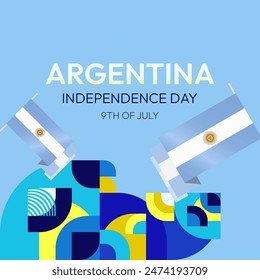 Argentina Independence Day banner in modern geometric style. Square banner for website and social with typography. Background for National holiday celebration. Happy Independence Day of Argentina