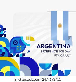 Argentina Independence Day banner in modern geometric style. Square banner for website and social with typography. Background for National holiday celebration. Happy Independence Day of Argentina