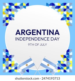 Argentina Independence Day banner in modern geometric style. Square banner for website and social with typography. Background for National holiday celebration. Happy Independence Day of Argentina