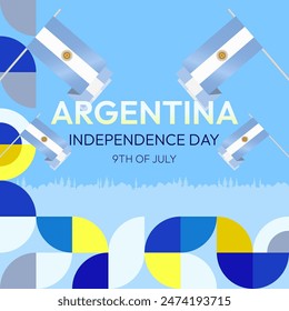 Argentina Independence Day banner in modern geometric style. Square banner for website and social with typography. Background for National holiday celebration. Happy Independence Day of Argentina