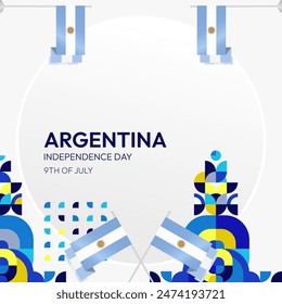 Argentina Independence Day banner in modern geometric style. Square banner for website and social with typography. Background for National holiday celebration. Happy Independence Day of Argentina