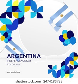 Argentina Independence Day banner in modern geometric style. Square banner for website and social with typography. Background for National holiday celebration. Happy Independence Day of Argentina