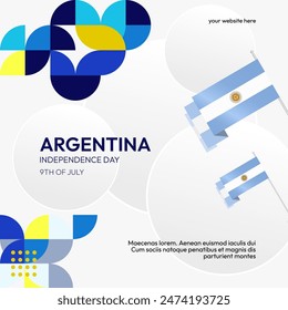 Argentina Independence Day banner in modern geometric style. Square banner for website and social with typography. Background for National holiday celebration. Happy Independence Day of Argentina