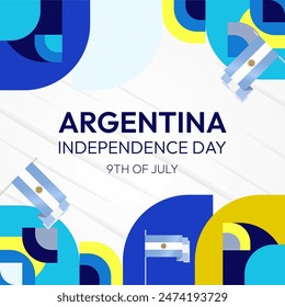 Argentina Independence Day banner in modern geometric style. Square banner for website and social with typography. Background for National holiday celebration. Happy Independence Day of Argentina