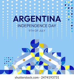 Argentina Independence Day banner in modern geometric style. Square banner for website and social with typography. Background for National holiday celebration. Happy Independence Day of Argentina