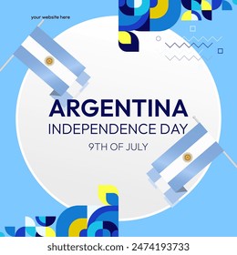 Argentina Independence Day banner in modern geometric style. Square banner for website and social with typography. Background for National holiday celebration. Happy Independence Day of Argentina