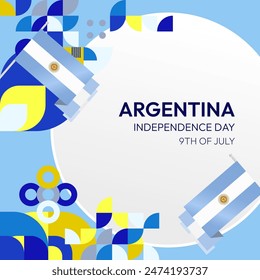 Argentina Independence Day banner in modern geometric style. Square banner for website and social with typography. Background for National holiday celebration. Happy Independence Day of Argentina