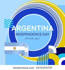 Argentina Independence Day banner in modern geometric style. Square banner for website and social with typography. Background for National holiday celebration. Happy Independence Day of Argentina