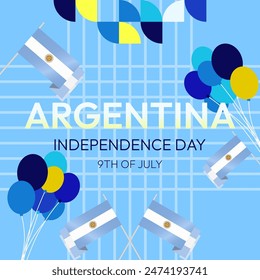 Argentina Independence Day banner in modern geometric style. Square banner for website and social with typography. Background for National holiday celebration. Happy Independence Day of Argentina