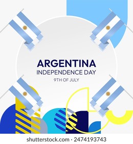 Argentina Independence Day banner in modern geometric style. Square banner for website and social with typography. Background for National holiday celebration. Happy Independence Day of Argentina