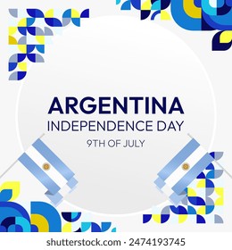 Argentina Independence Day banner in modern geometric style. Square banner for website and social with typography. Background for National holiday celebration. Happy Independence Day of Argentina