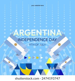 Argentina Independence Day banner in modern geometric style. Square banner for website and social with typography. Background for National holiday celebration. Happy Independence Day of Argentina