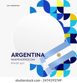 Argentina Independence Day banner in modern geometric style. Square banner for website and social with typography. Background for National holiday celebration. Happy Independence Day of Argentina