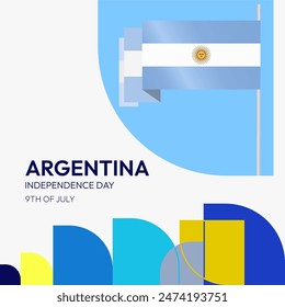 Argentina Independence Day banner in modern geometric style. Square banner for website and social with typography. Background for National holiday celebration. Happy Independence Day of Argentina