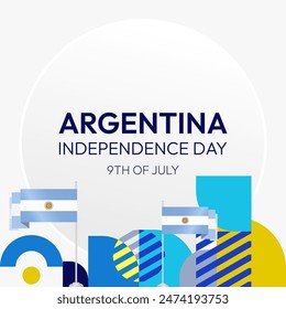 Argentina Independence Day banner in modern geometric style. Square banner for website and social with typography. Background for National holiday celebration. Happy Independence Day of Argentina