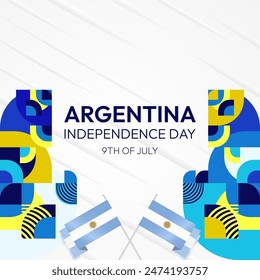 Argentina Independence Day banner in modern geometric style. Square banner for website and social with typography. Background for National holiday celebration. Happy Independence Day of Argentina