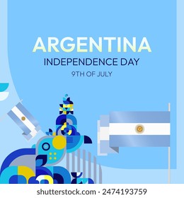 Argentina Independence Day banner in modern geometric style. Square banner for website and social with typography. Background for National holiday celebration. Happy Independence Day of Argentina