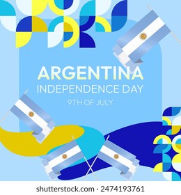 Argentina Independence Day banner in modern geometric style. Square banner for website and social with typography. Background for National holiday celebration. Happy Independence Day of Argentina