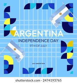 Argentina Independence Day banner in modern geometric style. Square banner for website and social with typography. Background for National holiday celebration. Happy Independence Day of Argentina