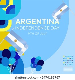 Argentina Independence Day banner in modern geometric style. Square banner for website and social with typography. Background for National holiday celebration. Happy Independence Day of Argentina