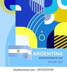 Argentina Independence Day banner in modern geometric style. Square banner for website and social with typography. Background for National holiday celebration. Happy Independence Day of Argentina