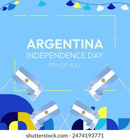 Argentina Independence Day banner in modern geometric style. Square banner for website and social with typography. Background for National holiday celebration. Happy Independence Day of Argentina