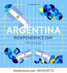 Argentina Independence Day banner in modern geometric style. Square banner for website and social with typography. Background for National holiday celebration. Happy Independence Day of Argentina