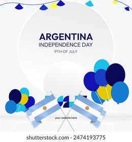 Argentina Independence Day banner in modern geometric style. Square banner for website and social with typography. Background for National holiday celebration. Happy Independence Day of Argentina