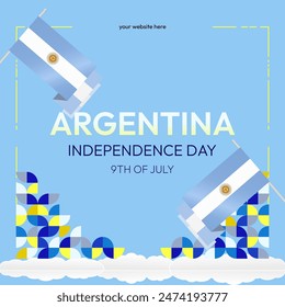 Argentina Independence Day banner in modern geometric style. Square banner for website and social with typography. Background for National holiday celebration. Happy Independence Day of Argentina