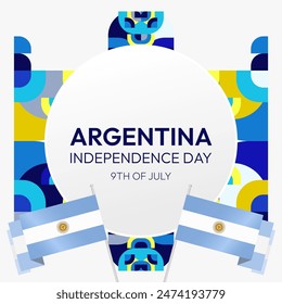 Argentina Independence Day banner in modern geometric style. Square banner for website and social with typography. Background for National holiday celebration. Happy Independence Day of Argentina