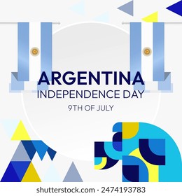 Argentina Independence Day banner in modern geometric style. Square banner for website and social with typography. Background for National holiday celebration. Happy Independence Day of Argentina