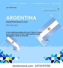 Argentina Independence Day banner in modern geometric style. Square banner for website and social with typography. Background for National holiday celebration. Happy Independence Day of Argentina