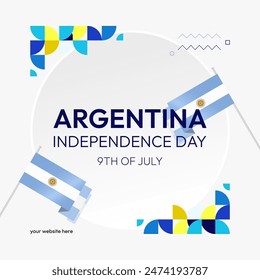 Argentina Independence Day banner in modern geometric style. Square banner for website and social with typography. Background for National holiday celebration. Happy Independence Day of Argentina