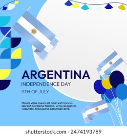 Argentina Independence Day banner in modern geometric style. Square banner for website and social with typography. Background for National holiday celebration. Happy Independence Day of Argentina