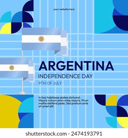 Argentina Independence Day banner in modern geometric style. Square banner for website and social with typography. Background for National holiday celebration. Happy Independence Day of Argentina