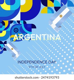 Argentina Independence Day banner in modern geometric style. Square banner for website and social with typography. Background for National holiday celebration. Happy Independence Day of Argentina